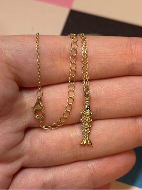 Gold Vermeil Fish Pendant Necklace Sterling 925